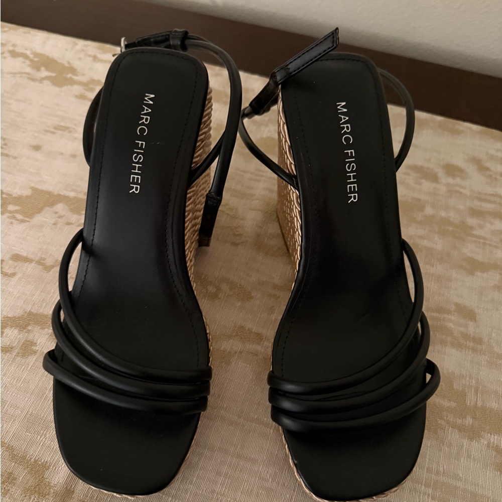 Marc Fisher Black Strappy Wedge Sandals